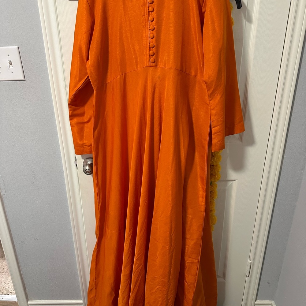 Vibrant Orange Anarkali Pakistani Maxi Dress mehndi mayoon dholki
